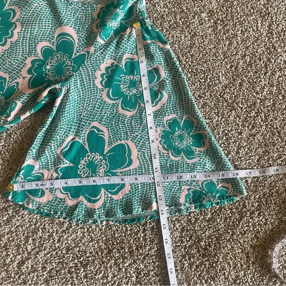 Emily Wonder Floral Blouse Womens S Green Hibiscus Checkered Flared Sleeves Boho - Picture 9 of 10